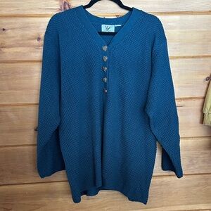 Maggie Lawrence Women's Teal Sweater with Heart Buttons